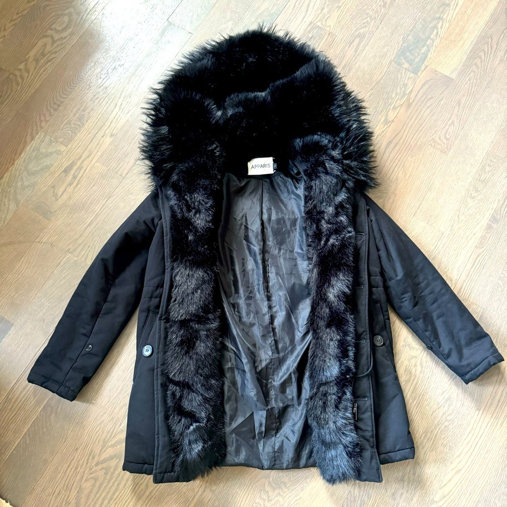 Apparis faux fur trimmed black jacket